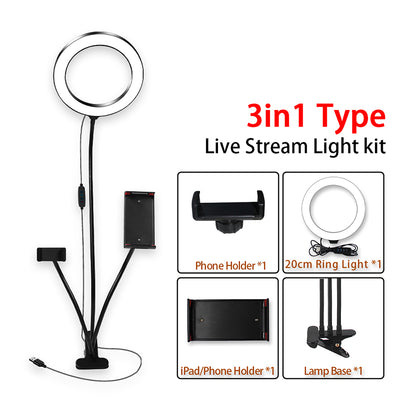 8inch LED Ring Light kit for Makeup Tutorial YouTube Video Live Stream For iPad Microphone Phone Holder Selfie Beauty Ring Light eprolo