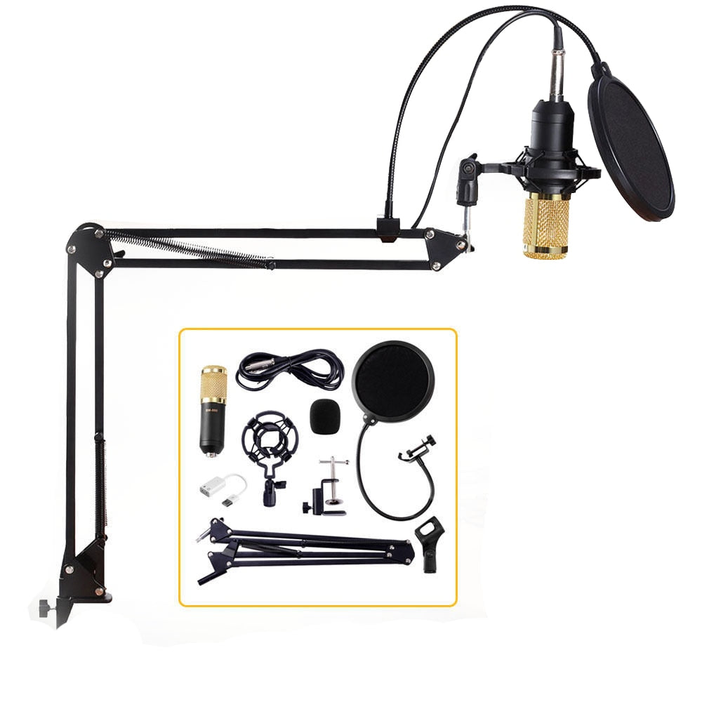 Professional Condenser Audio 3.5mm Wired BM800 Studio Microphone Vocal Recording KTV Karaoke Microphone Mic W/Stand For Computer eprolo
