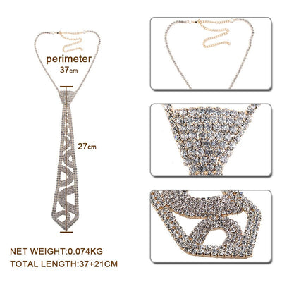 Tie Shaped Maxi Statement Necklace Women Luxury Females Sexy Collar Choker Rhinestone Necklace eprolo