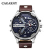 Cagarny Men's Quartz Watch  Date Dual Time Analog Leather Strap eprolo