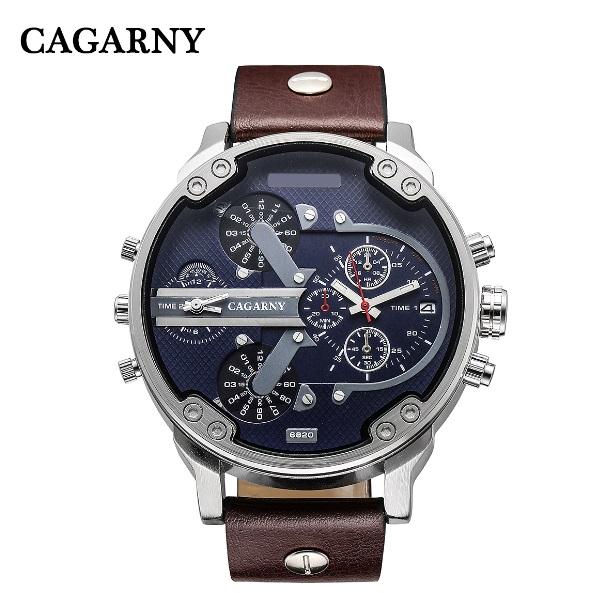 Cagarny Men's Quartz Watch  Date Dual Time Analog Leather Strap eprolo