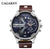 Cagarny Men's Quartz Watch  Date Dual Time Analog Leather Strap eprolo