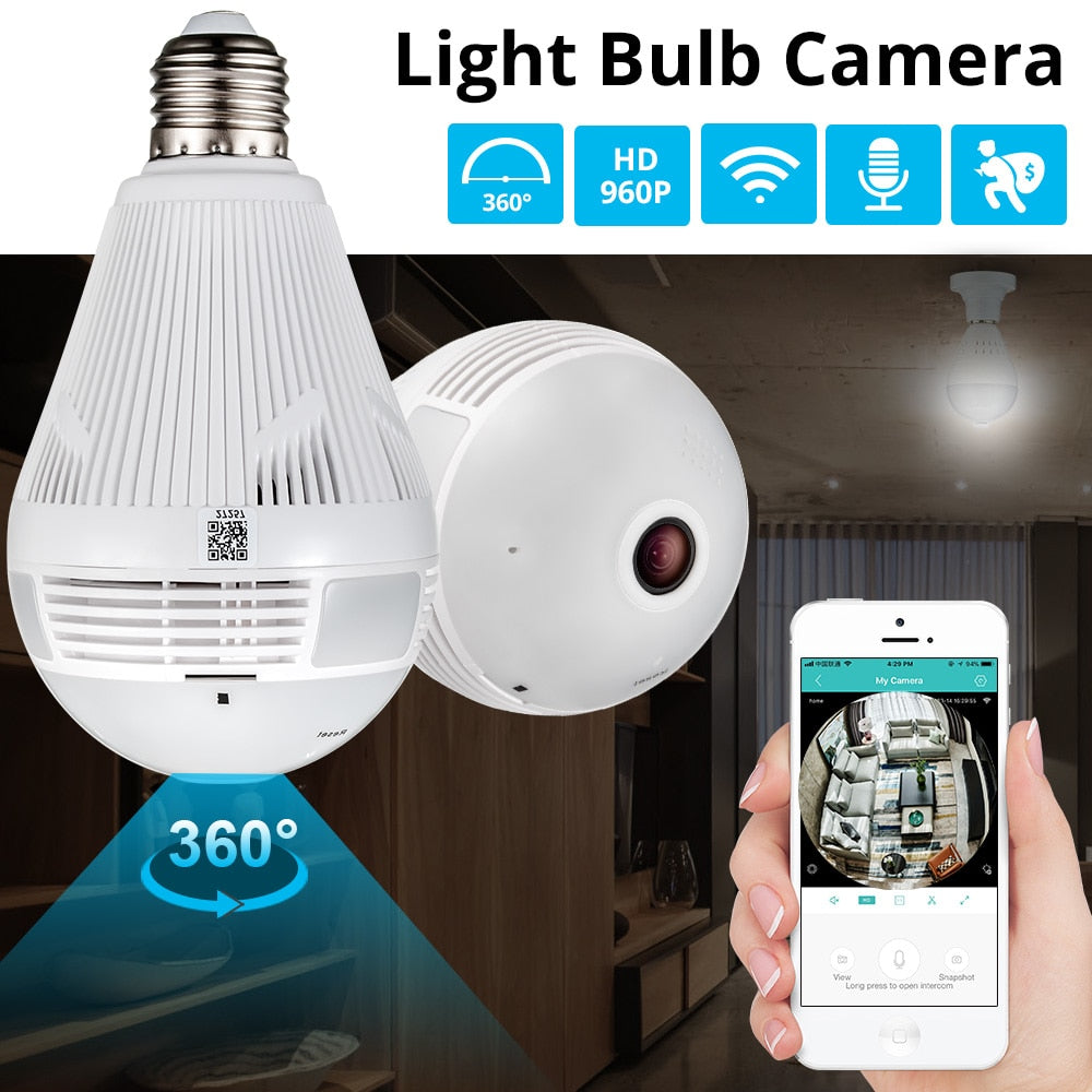 Light 960P Wireless Panoramic Home Security WiFi CCTV Fisheye Bulb Lamp IP Camera 360 Degree Home Security Burglar eprolo
