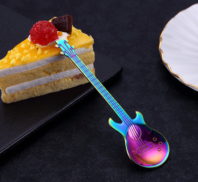 Creative Stirring Spoon Guitar Shape Stainless Steel Coffee Spoons Stirring Teaspoon Set Cake Ice Cream Scoop Kit Tableware eprolo