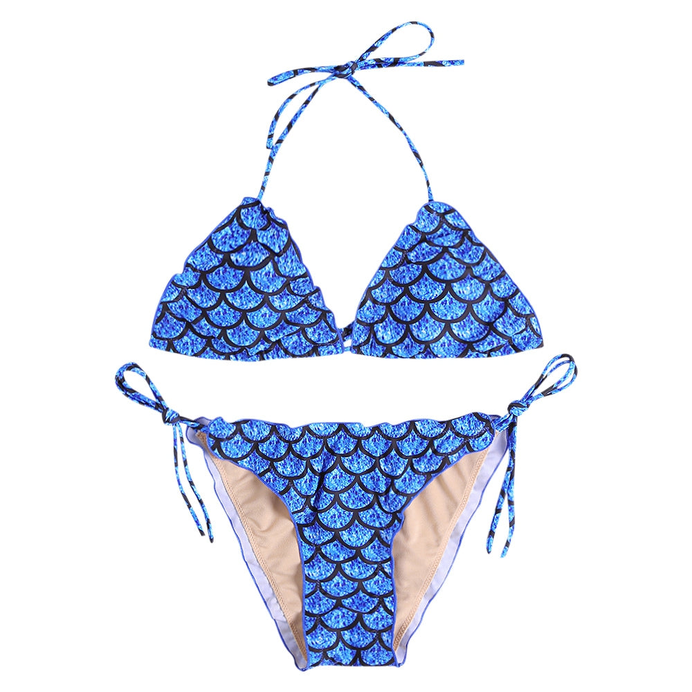 Fish Scales Print Ruffle Strap Side Tied Low Waist Bikini Set for Women Hypersku
