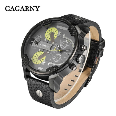Cagarny Men's Quartz Watch  Date Dual Time Analog Leather Strap eprolo