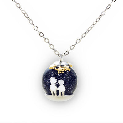 Party Blue Gravel Gem Stone Pendant Necklace S925 Sterling Silver Children Childhood Necklace eprolo