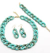 Stone Color Chain Necklace Acrylic Chain Buckle Earrings Bracelet Necklace Set eprolo