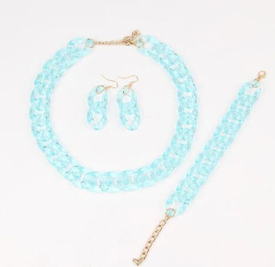 Stone Color Chain Necklace Acrylic Chain Buckle Earrings Bracelet Necklace Set eprolo