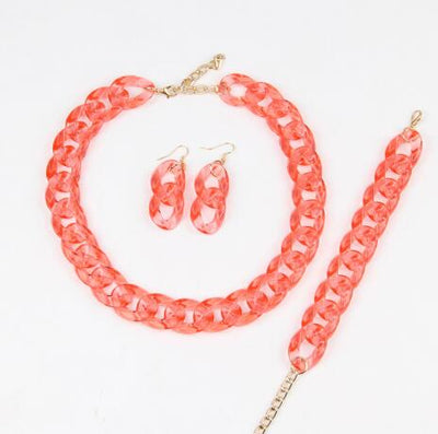 Stone Color Chain Necklace Acrylic Chain Buckle Earrings Bracelet Necklace Set eprolo
