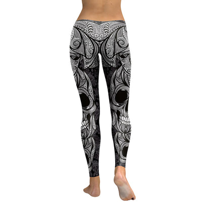 2020 New Design Leggings Women Skull Head Digital Print Rose Fitness Leggins Plus Size Elastic Workout Pants Legins eprolo
