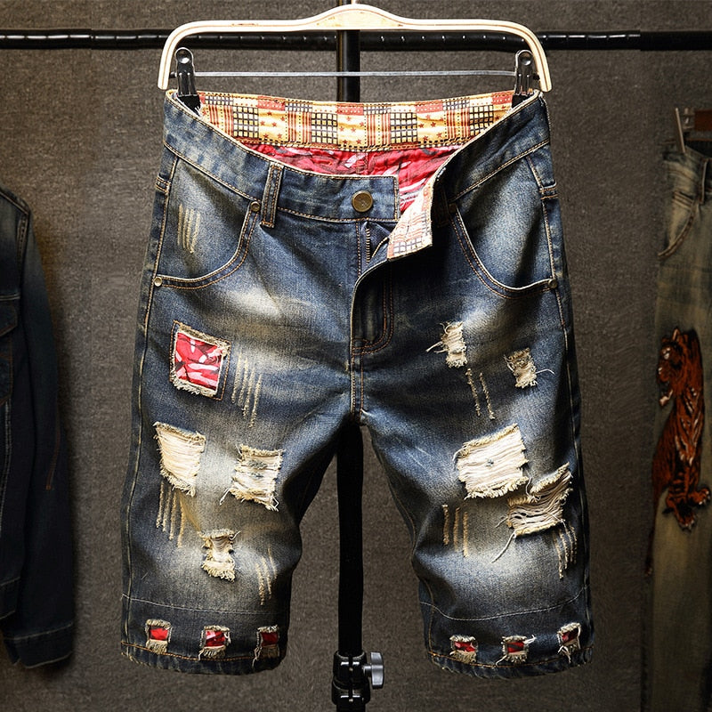 Men Summer Fashion Brand Europe and America Style Vintage Slim Fit Hole Straight Denim Jeans Shorts Male Casual Beggar Shorts eprolo