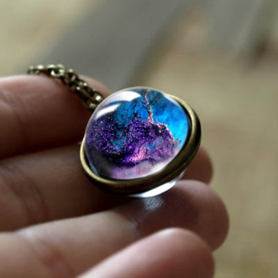 Nebula Galaxy Double Sided Pendant Necklace Universe Planet Jewelry Glass Art Picture Handmade Statement Necklace eprolo