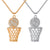 Men's Necklace Ice Gold Basketball And Hoop Necklace Gold Silver Steel Chain Pendant Long Chain Necklace Sport Cell Gift eprolo