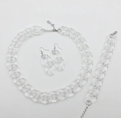 Stone Color Chain Necklace Acrylic Chain Buckle Earrings Bracelet Necklace Set eprolo