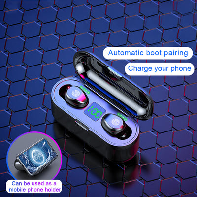 Wireless Earphone Bluetooth V5.0 F9 TWS Wireless Bluetooth Headphone LED Display With 2000mAh Power Bank Headset With Microphone eprolo