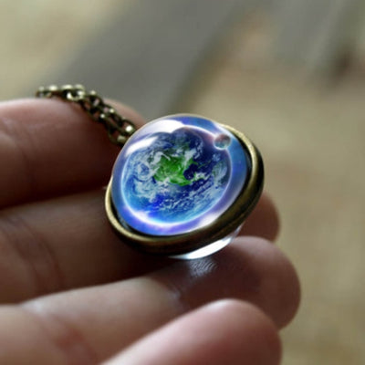 Nebula Galaxy Double Sided Pendant Necklace Universe Planet Jewelry Glass Art Picture Handmade Statement Necklace eprolo