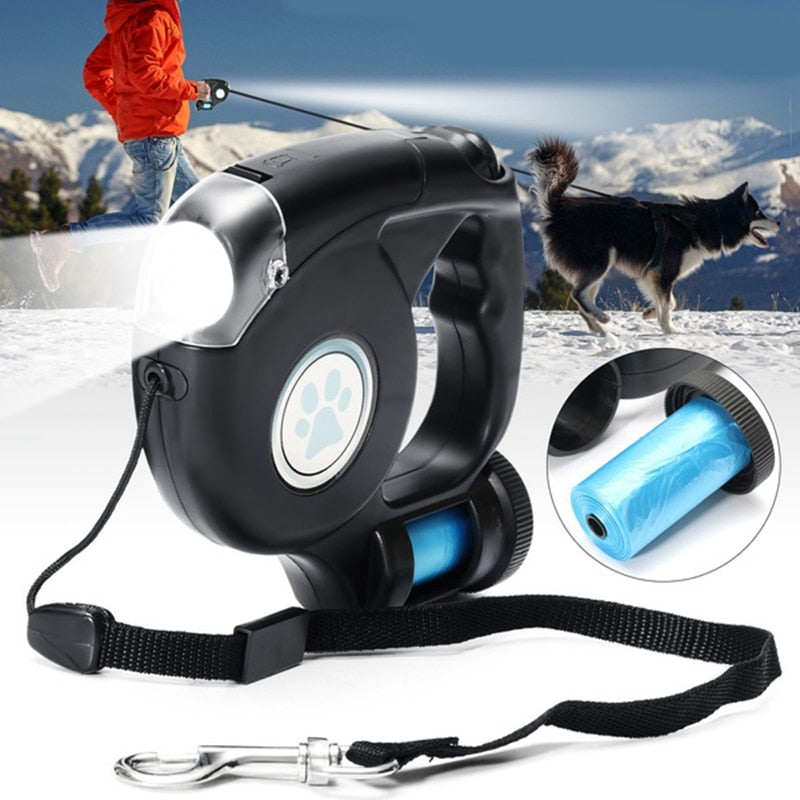 4.5M LED Flashlight Extendable Retractable Pet Dog Leash Lead with Garbage Bag eprolo