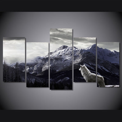 HD Prints Canvas Wall Art Living Room Home Decor Pictures 5 Pieces Snow Mountain Plateau Wolf Paintings Animal Posters Framework eprolo