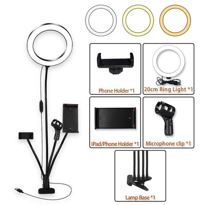 8inch LED Ring Light kit for Makeup Tutorial YouTube Video Live Stream For iPad Microphone Phone Holder Selfie Beauty Ring Light eprolo