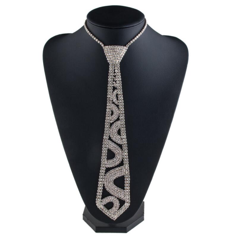 Tie Shaped Maxi Statement Necklace Women Luxury Females Sexy Collar Choker Rhinestone Necklace eprolo