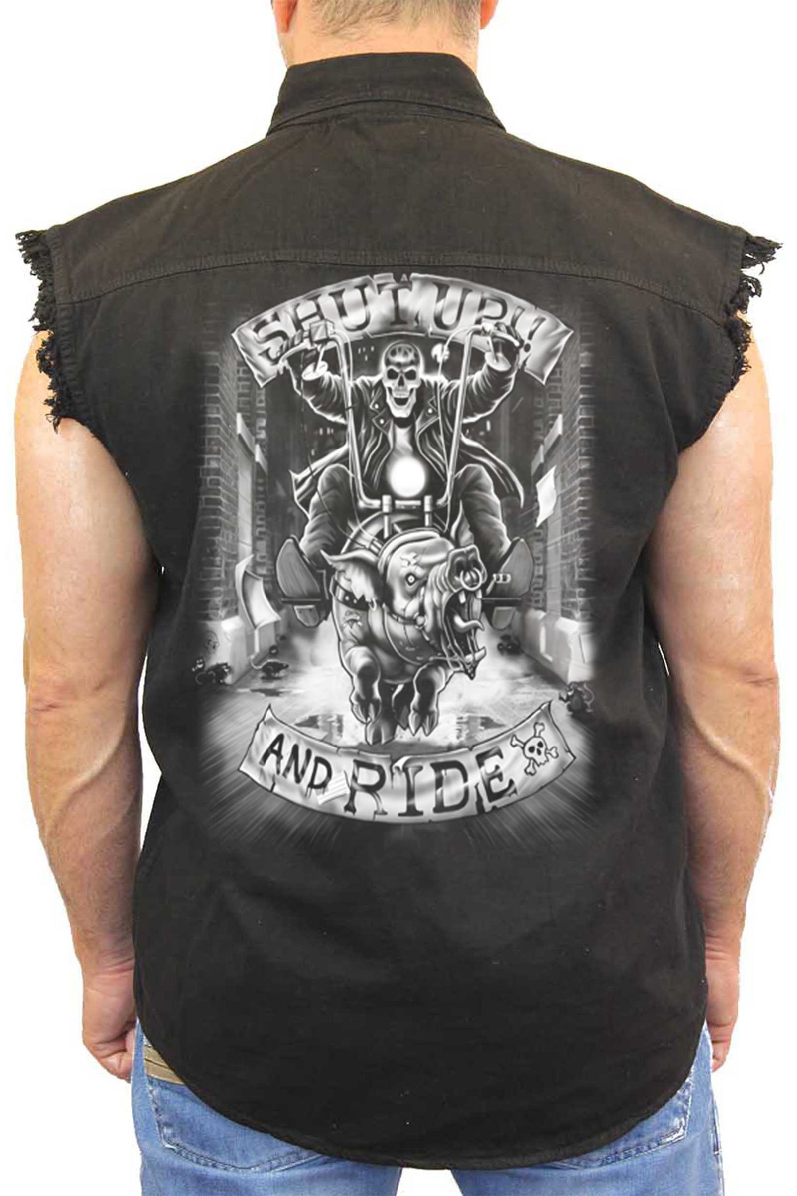 Sleeveless Shirt White Shut Up & Ride Biker SHORE TRENDZ
