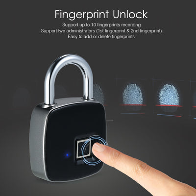USB Rechargeable Smart Keyless Fingerprint Lock IP65 Waterproof Anti-Theft Security Padlock Door Luggage Case Lock eprolo