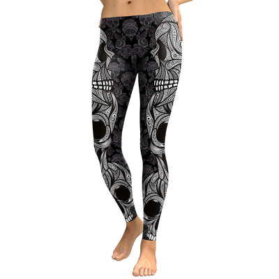 2020 New Design Leggings Women Skull Head Digital Print Rose Fitness Leggins Plus Size Elastic Workout Pants Legins eprolo