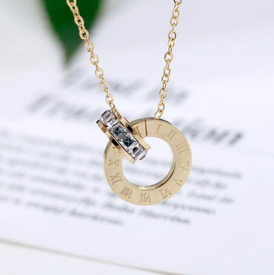 Couple Jewelry Austrian Crystal Love Necklace Luxury Brand Roman Numerical Necklace For Women Two Circle Pendant Clavicle eprolo