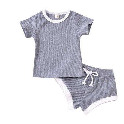 2020 Toddler Baby Boys Girls Summer Clothing Newborn Kids Baby Girls Ribbed Knitted Short Sleeve T-shirts+Shorts Tracksuits Sets eprolo