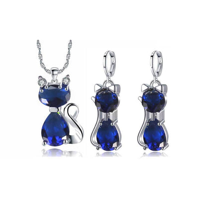 Kitty Earrings Necklace Set For Women Fashion Two Piece Jewelry Set Simple Zircon Set eprolo