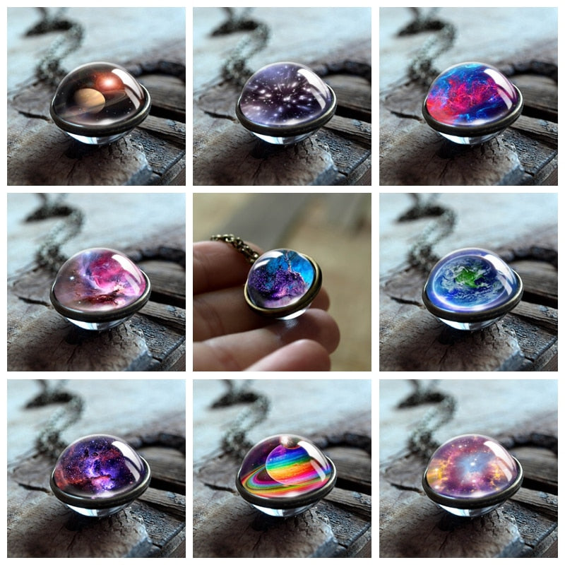 Nebula Galaxy Double Sided Pendant Necklace Universe Planet Jewelry Glass Art Picture Handmade Statement Necklace eprolo