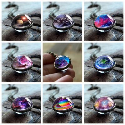 Nebula Galaxy Double Sided Pendant Necklace Universe Planet Jewelry Glass Art Picture Handmade Statement Necklace eprolo