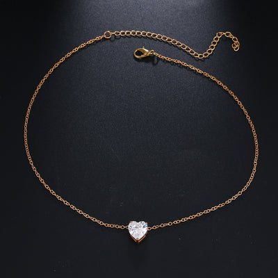 Crystal Heart Necklace Pendant Female Short Gold Chain Necklace Pendant Necklace Crystal Heart Necklace Chocker neck eprolo