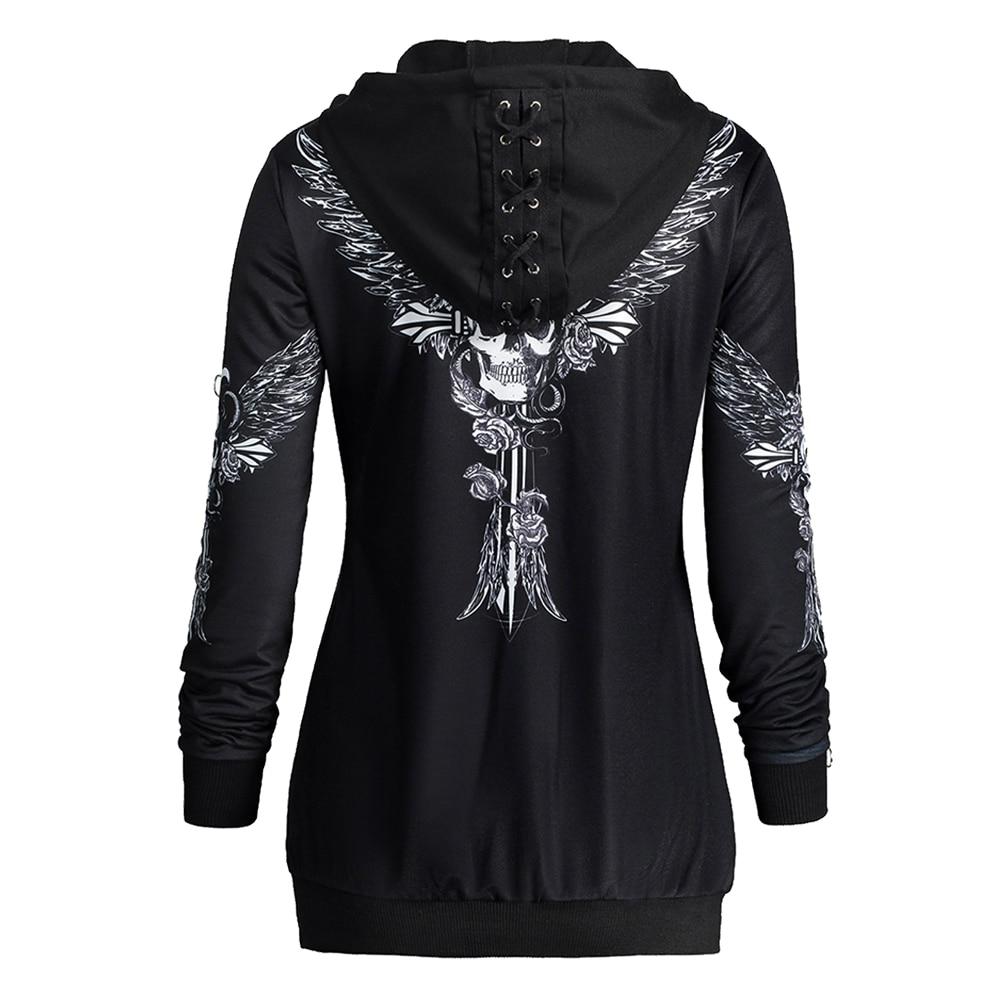 Women Skull Wings Print Halloween Zip Up Hoodies Sweatshirts eprolo
