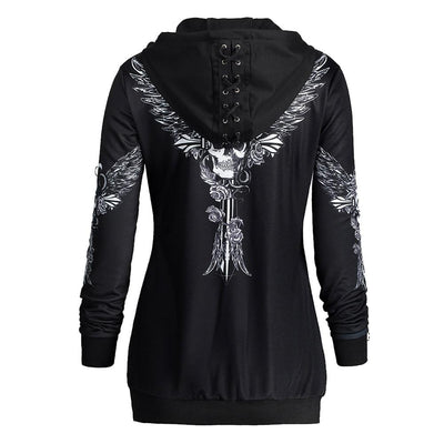 Women Skull Wings Print Halloween Zip Up Hoodies Sweatshirts eprolo