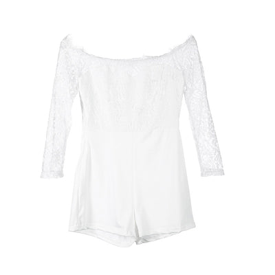 Women ladies summer autumn off shoulder sexy playsuits fashion long sleeve sheer lace patchwork hollow bandage skinny playsuits eprolo