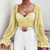 NewAsia Polka Dot Blouse Women Mesh Shirts Pink Tops Sweetheart Neckline Lantern Sleeve Ruched Blouse White Blusas Vintage Shirt eprolo