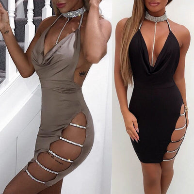 Sexy Women Halter Style Summer Loose Dress Deep V Neck Sexy Hot Package Hip Dress Women Summer Party Dress eprolo