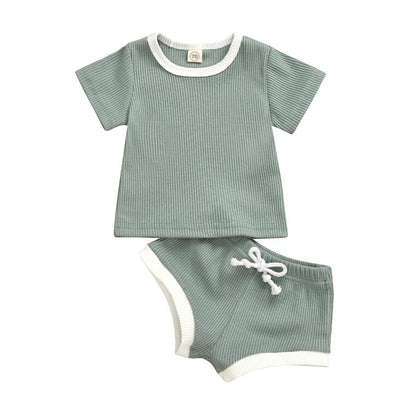 2020 Toddler Baby Boys Girls Summer Clothing Newborn Kids Baby Girls Ribbed Knitted Short Sleeve T-shirts+Shorts Tracksuits Sets eprolo