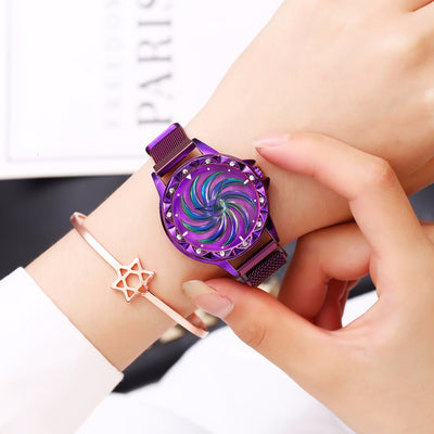 Women Magnet Buckle Rotating Watch Luxury Ladies Stainless Steel Quartz Watch Clock Relogio Feminino eprolo