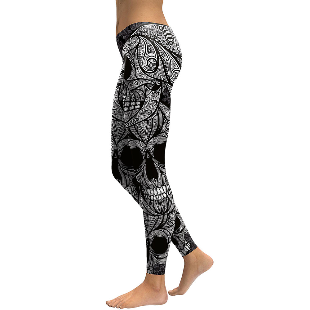 2020 New Design Leggings Women Skull Head Digital Print Rose Fitness Leggins Plus Size Elastic Workout Pants Legins eprolo