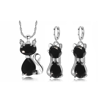 Kitty Earrings Necklace Set For Women Fashion Two Piece Jewelry Set Simple Zircon Set eprolo