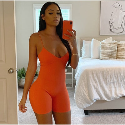 NCLAGEN Summer Sleeveless V Neck Bodycon Rompers 2020 Women Streetwear Fitness Spaghetti Strap Playsuit Short Jumpsuit Outfit eprolo