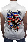 Men's Sleeveless Denim Shirt USA Flag Skulls & Chains Biker SHORE TRENDZ