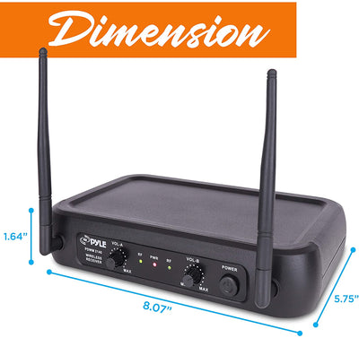 Pyle Channel Microphone System-VHF Fixed Dual Frequency Wireless Set with 2 Handheld Dynamic Transmitter Mics, Receiver Base-for PA, Karaoke, Dj Party (PDWM2135) Visit the Pyle Store