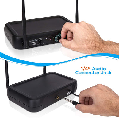 Pyle Channel Microphone System-VHF Fixed Dual Frequency Wireless Set with 2 Handheld Dynamic Transmitter Mics, Receiver Base-for PA, Karaoke, Dj Party (PDWM2135) Visit the Pyle Store