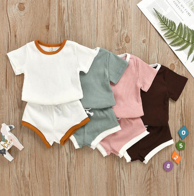 2020 Toddler Baby Boys Girls Summer Clothing Newborn Kids Baby Girls Ribbed Knitted Short Sleeve T-shirts+Shorts Tracksuits Sets eprolo