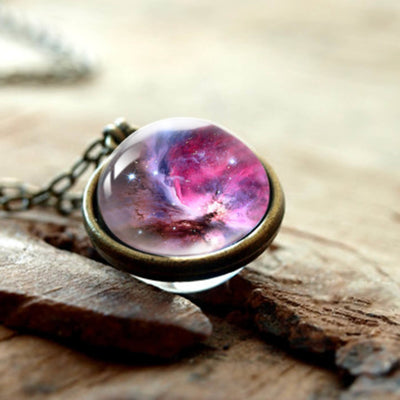 Nebula Galaxy Double Sided Pendant Necklace Universe Planet Jewelry Glass Art Picture Handmade Statement Necklace eprolo