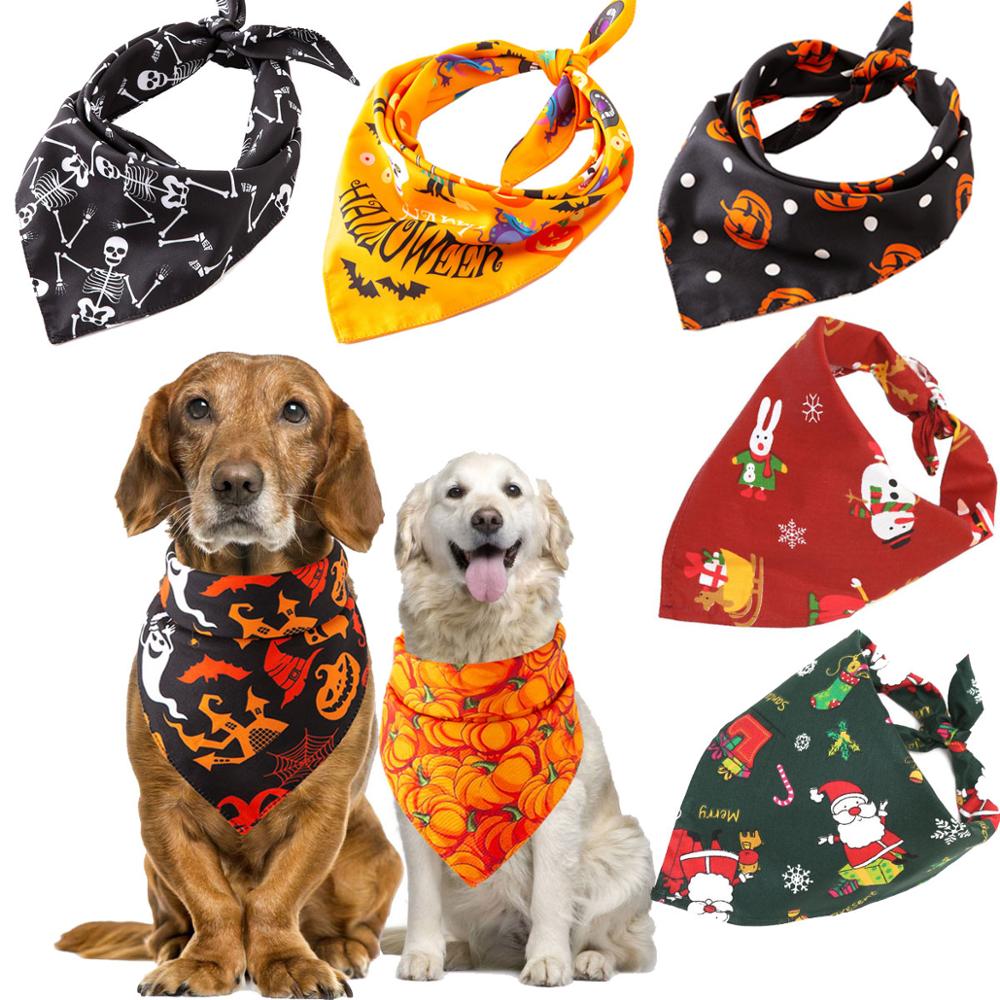 Christmas Pet Dog Bandana Small Large Dog Bibs Towel Scarf Halloween Pumpkin Printing Puppy Pet Grooming Costume Accessories eprolo